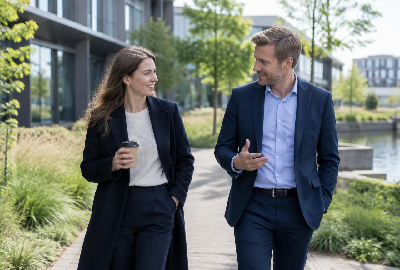Kolleger i samtale på et gående møde